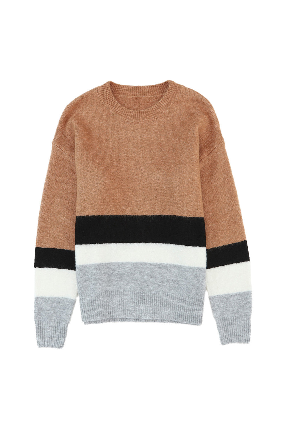 Pleteni rebrasti pulover s smeđim blokovima boja