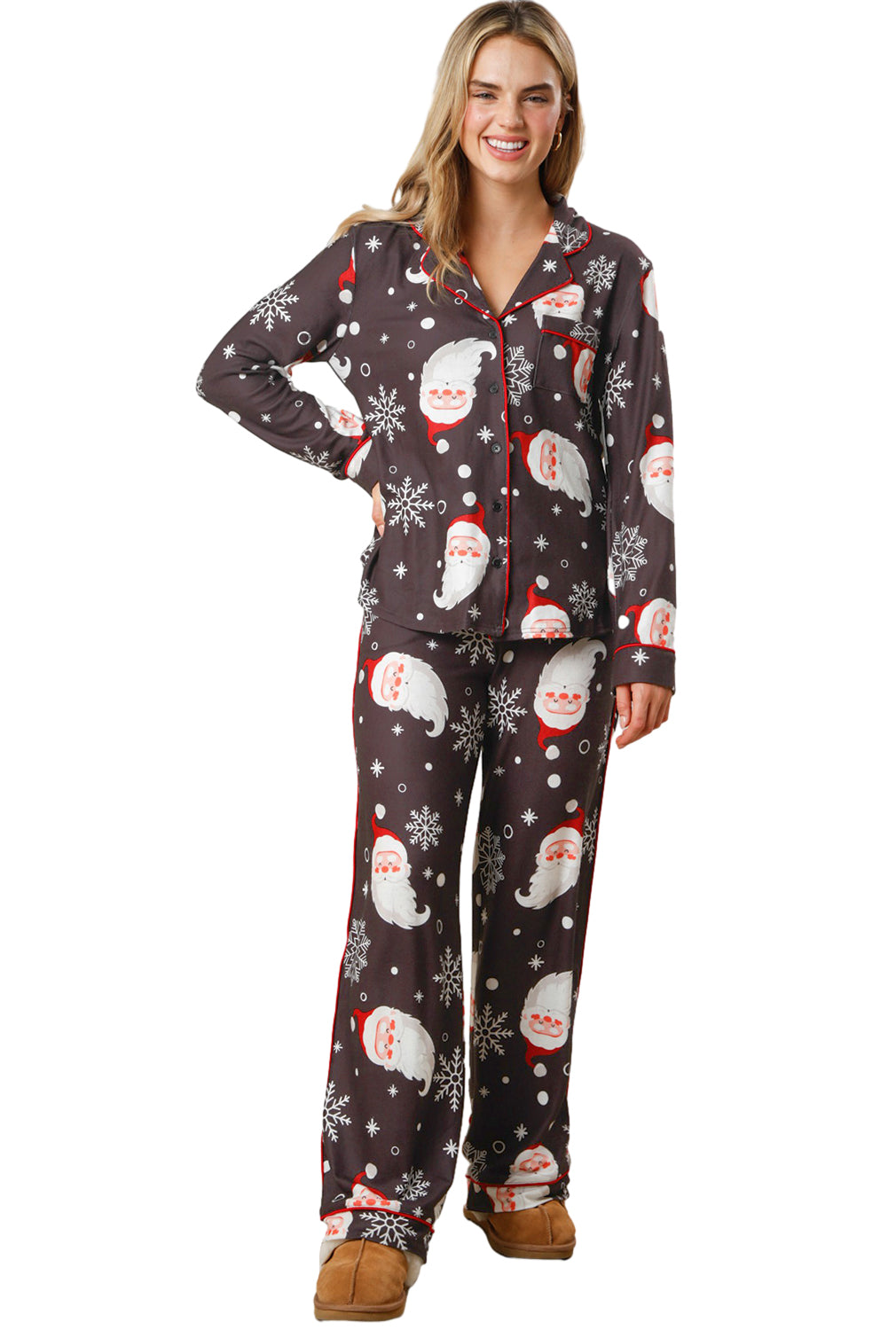 Komplet pidžame s bijelim božićnim printom Djeda Mraza i hlača