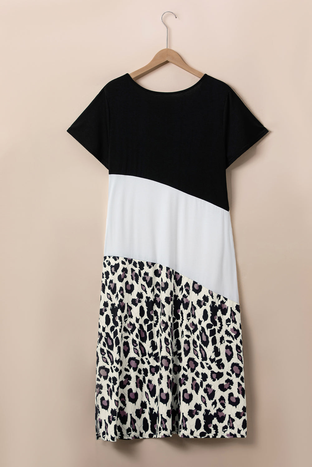Duga haljina velike veličine s V-izrezom i blokovima boja crnog leoparda