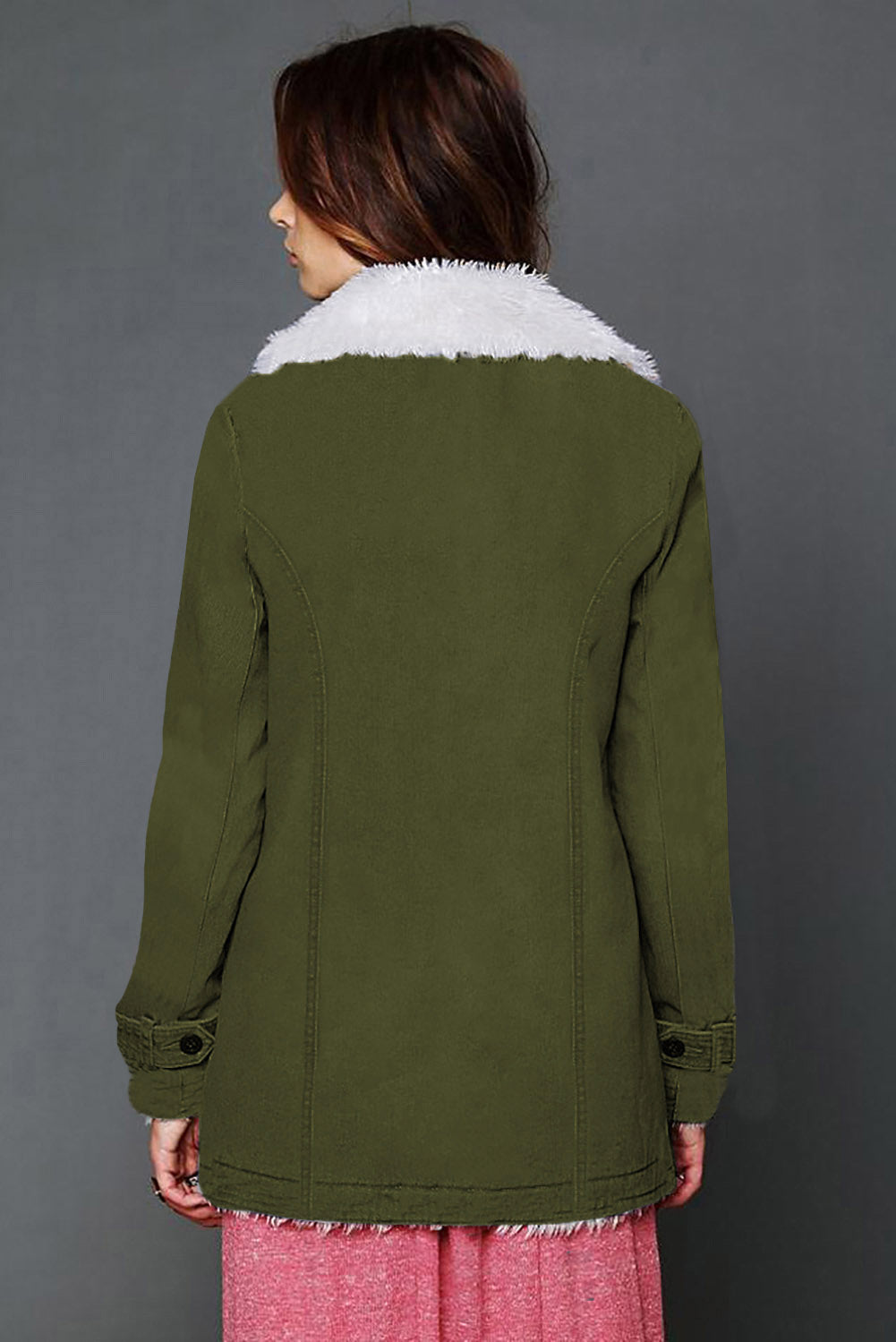 Zeleno-siva jakna od flisa s preklopom i ovratnikom