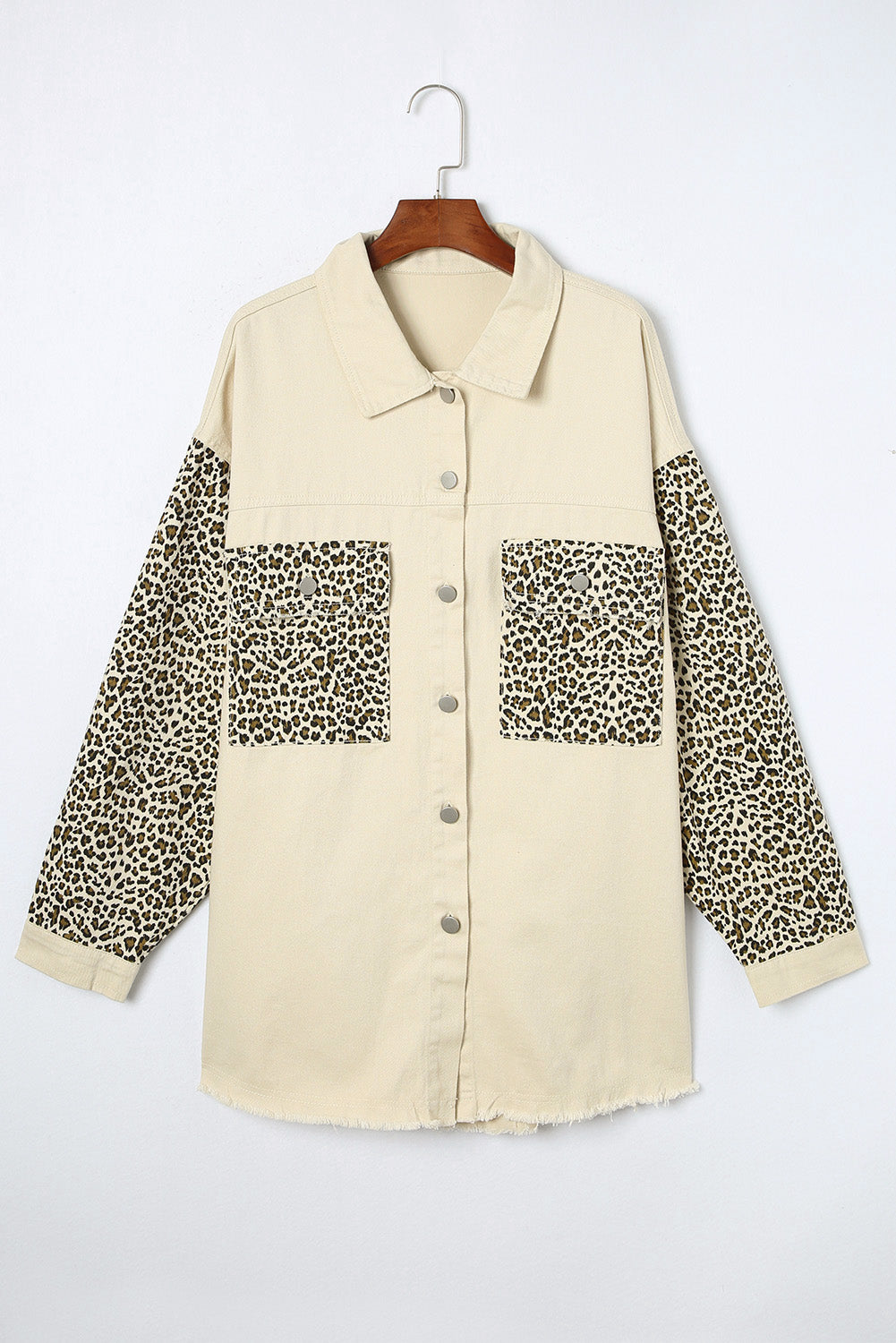 Apricot velika traper jakna s leopard rukavima s neobrađenim porubom