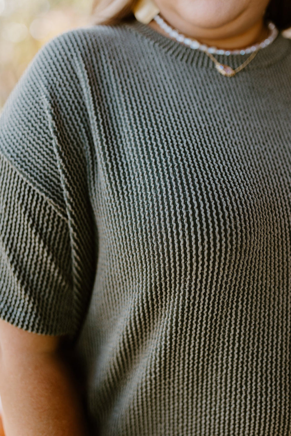 Moss Green velika pletena majica s kratkim rukavima i kratke hlače