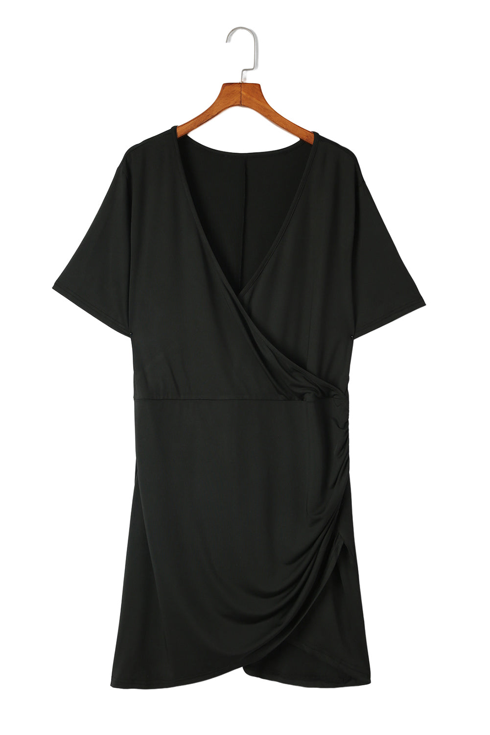 Crna mini haljina s naborima i kratkim rukavima u crnoj veličini