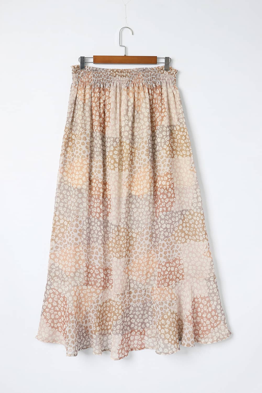 Maxi suknja s prorezima na dugmad i dugmad s uzorkom cvijeća boje marelice
