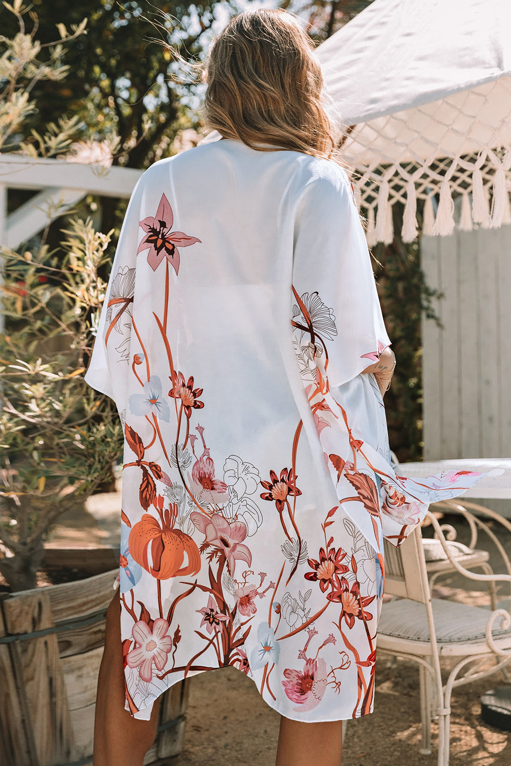 Višebojni kimono rukavi s cvjetnim printom, graciozno prekrivanje