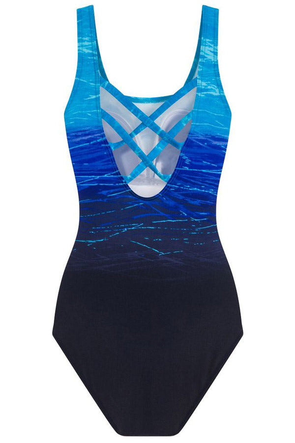 Jednodijelni kupaći kostim s plavim gradijentom s križanim leđima