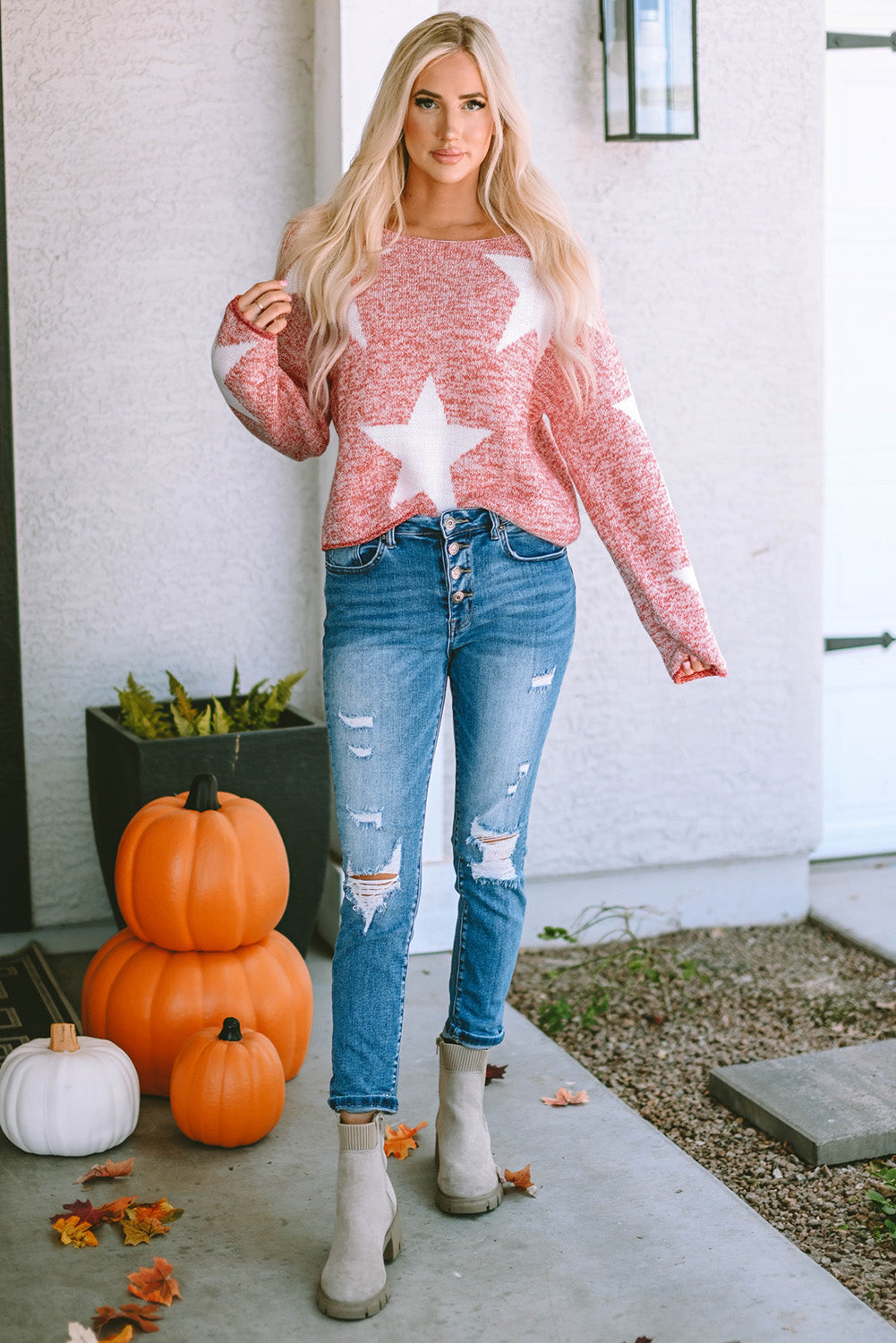 Ležerni pleteni pulover s velikim zvijezdama