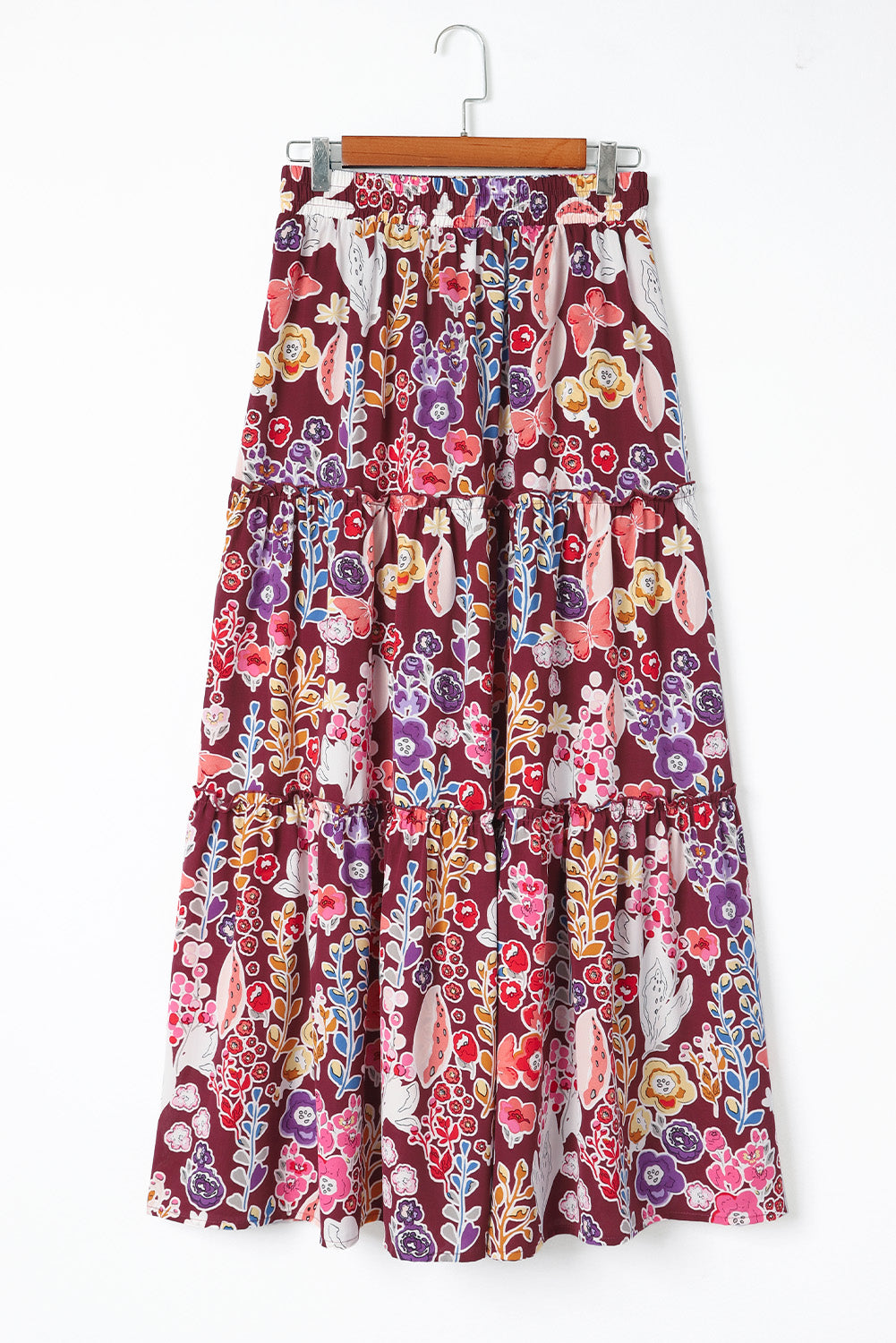 Višebojna boho suknja visokog struka s cvjetnim printom
