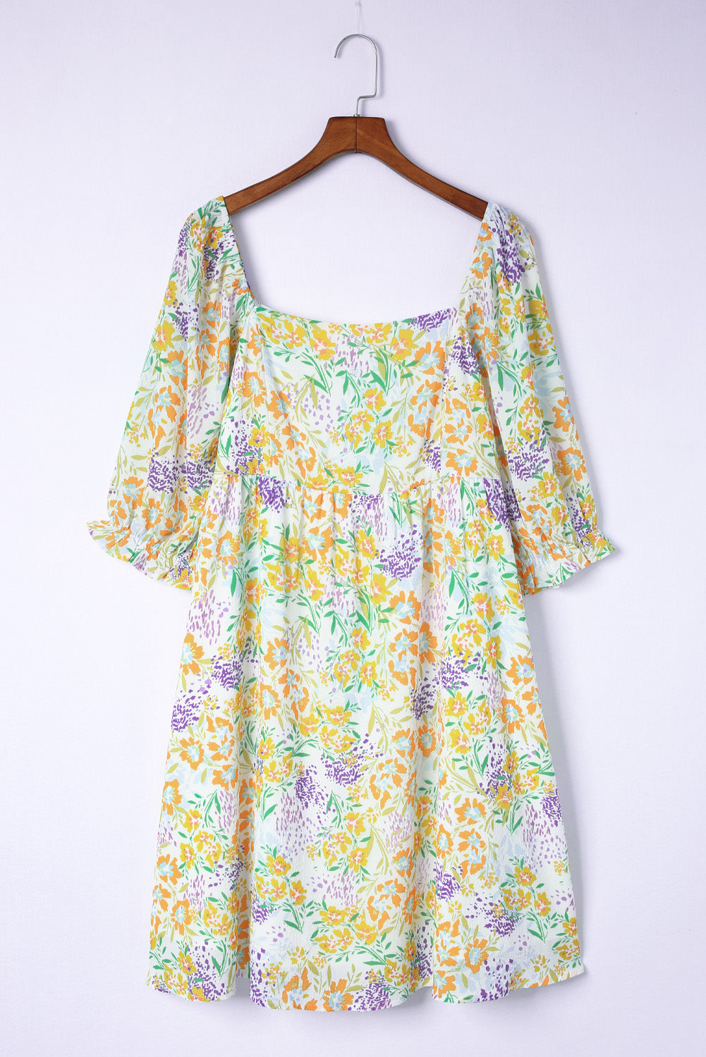 Višebojna Babydoll haljina s mjehurićima s naborima i cvjetnim printom