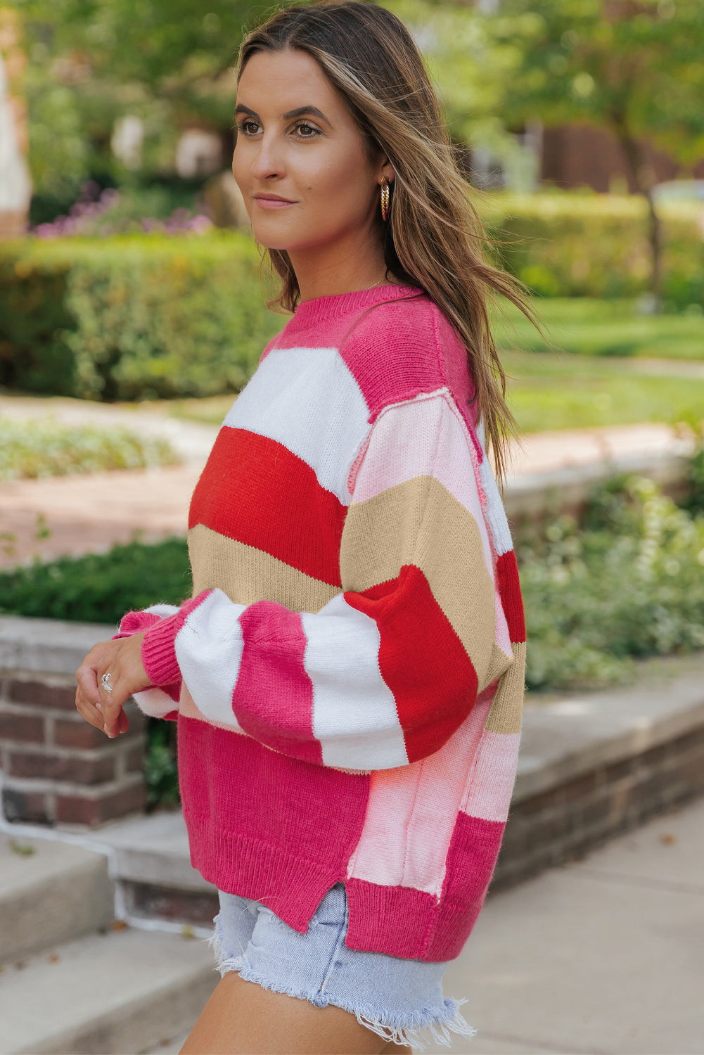 Vatrenocrveni pulover s rukavima Horizon Stripes