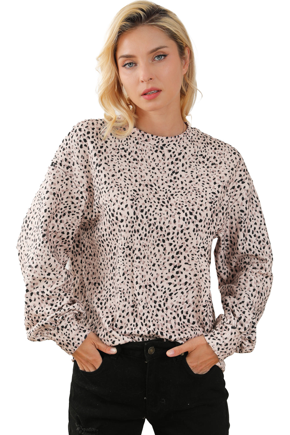 Leopard Boyfriend majica s okruglim izrezom i leopard bojom