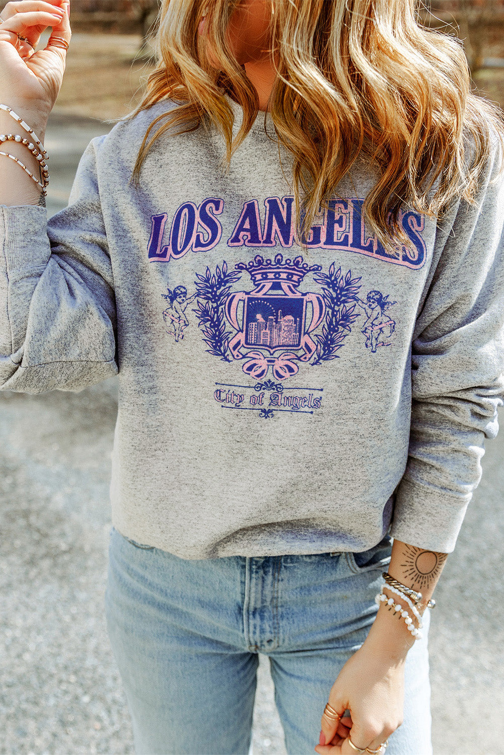 Siva majica s okruglim izrezom LOS ANGELES