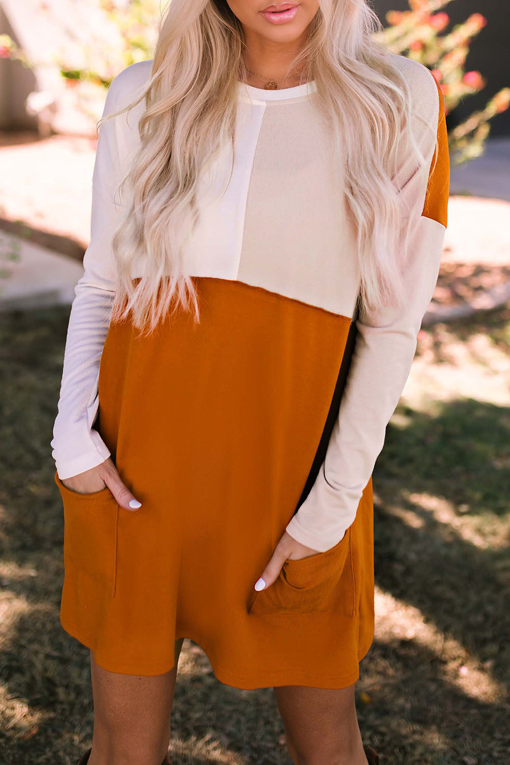 Narančasta majica dugih rukava s džepovima u boji, patchwork