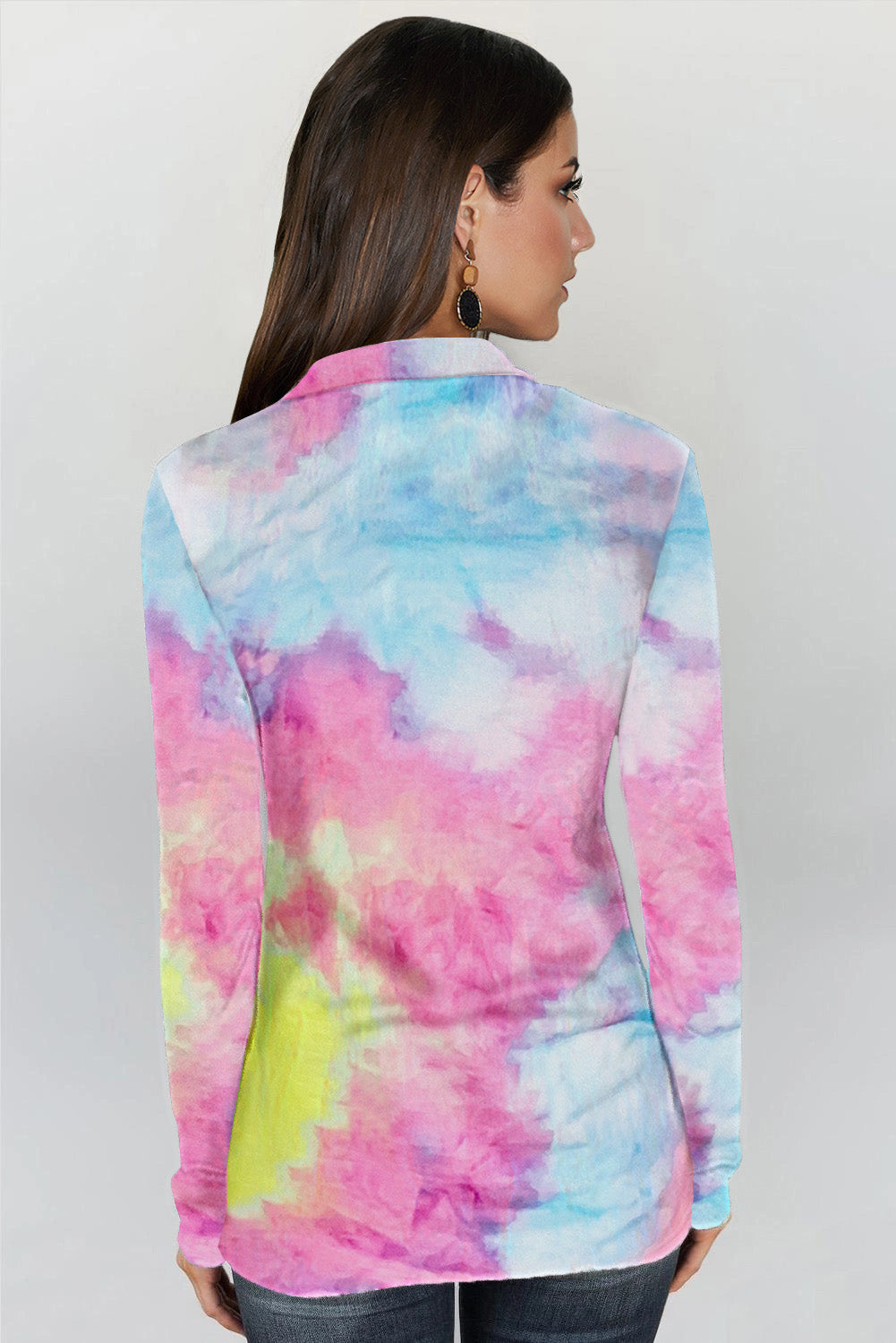 Ružičasti gornji dio pulovera s tie-dye printom i patentnim zatvaračem