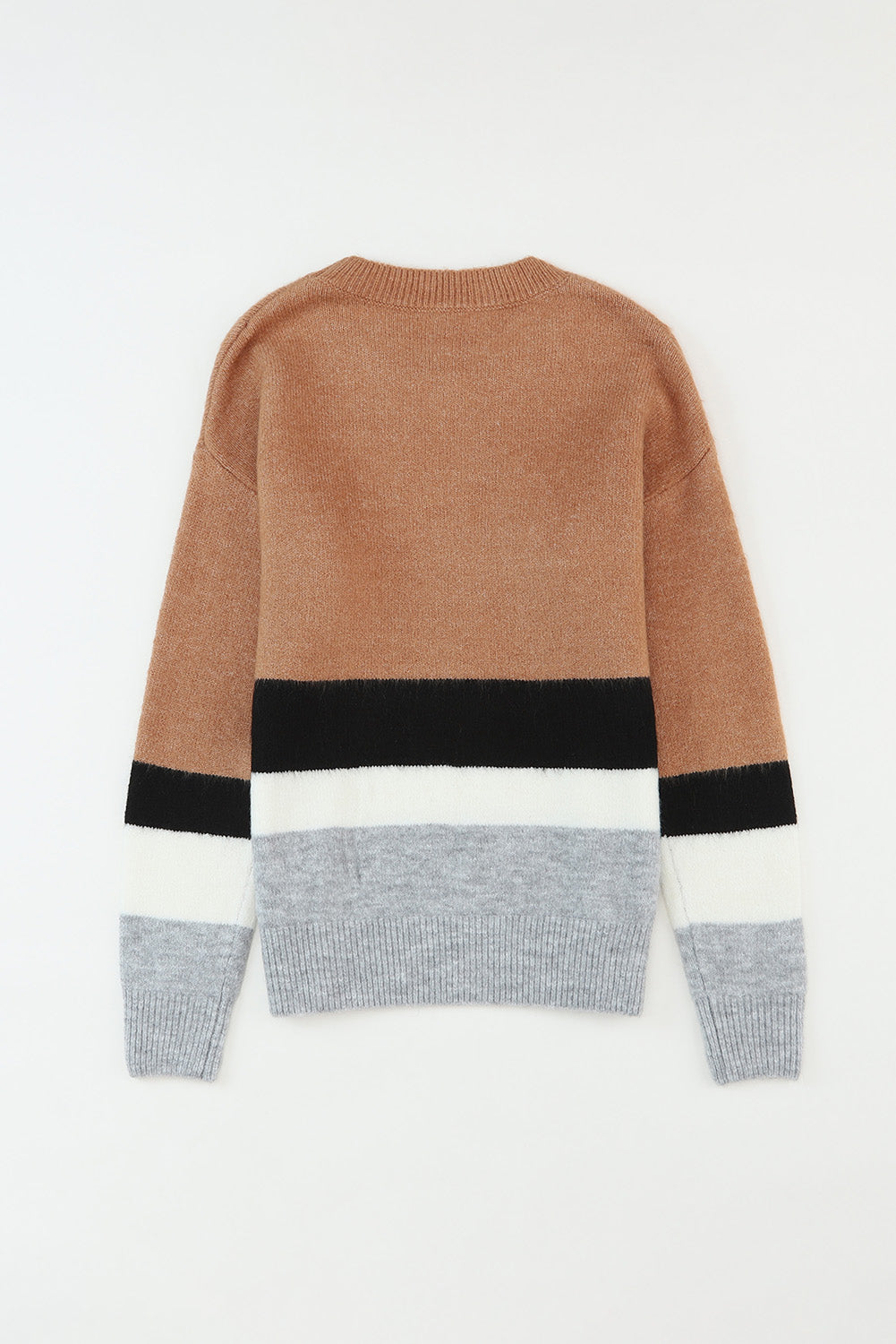 Pleteni rebrasti pulover s smeđim blokovima boja