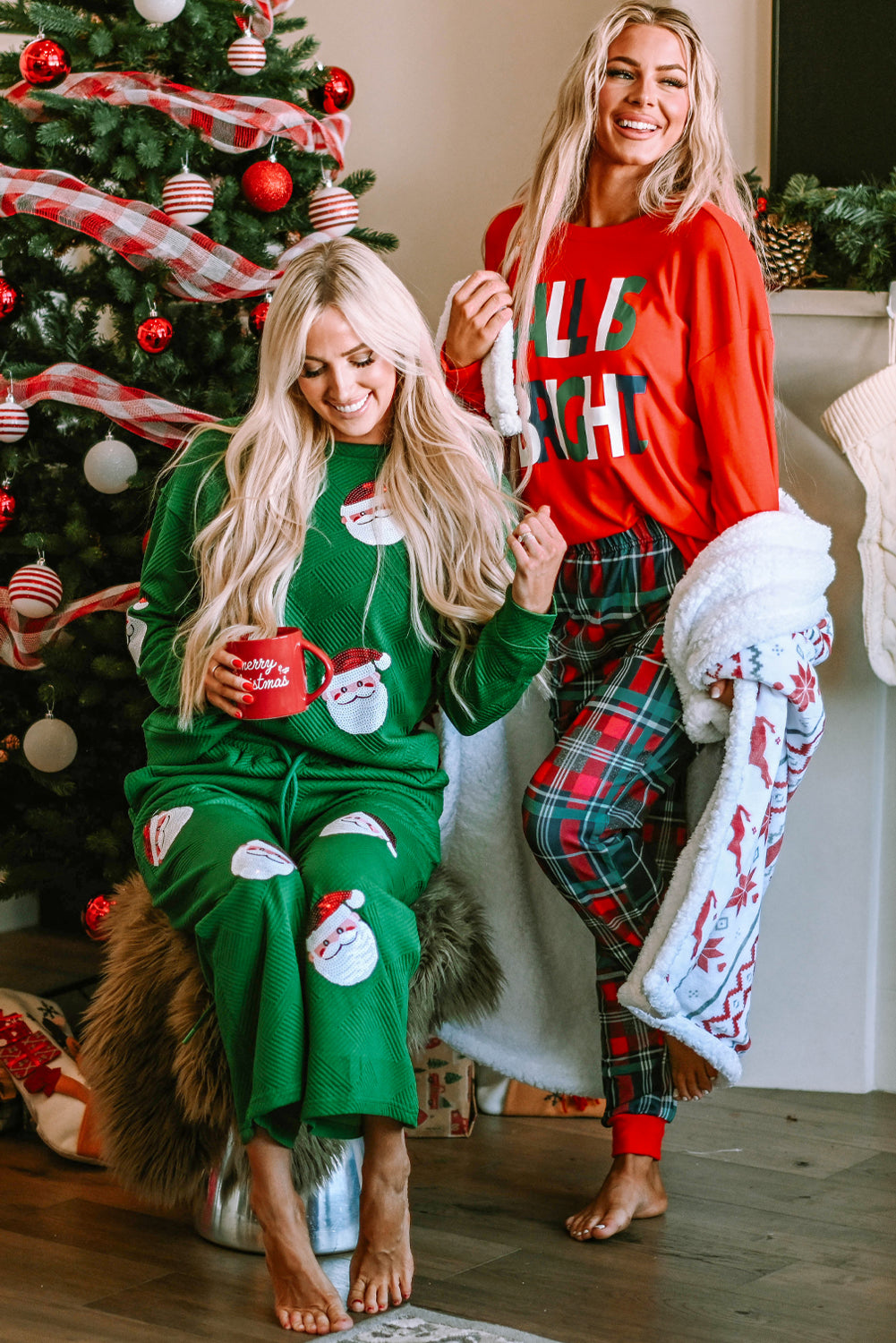 Višebojni komplet božićnih kariranih pidžama ALL IS BRIGHT