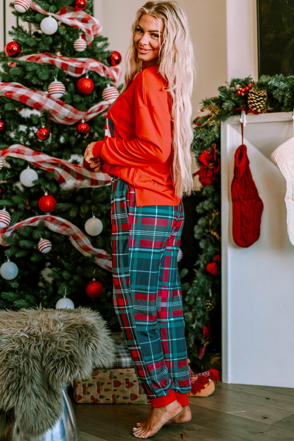 Višebojni komplet božićnih kariranih pidžama ALL IS BRIGHT