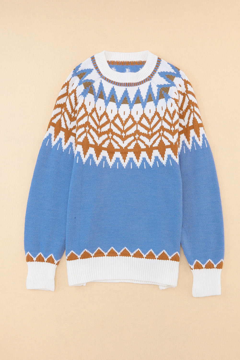 Plavi rebrasti pulover s geometrijskim printom