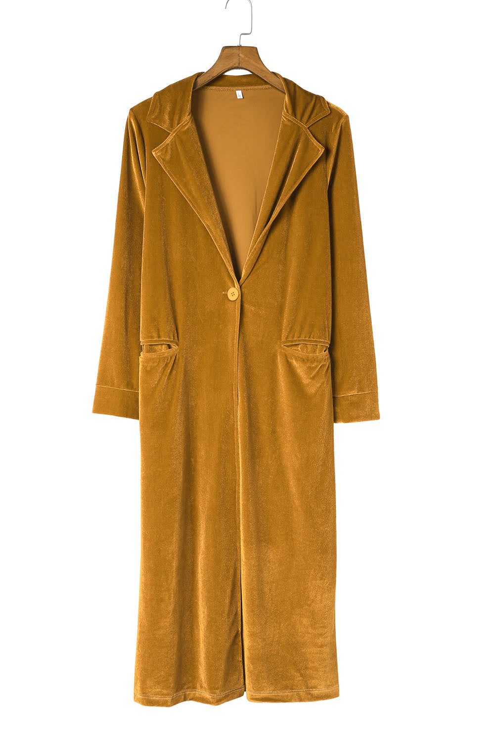 Žuti retro baršunasti kaput s džepovima dugih rukava