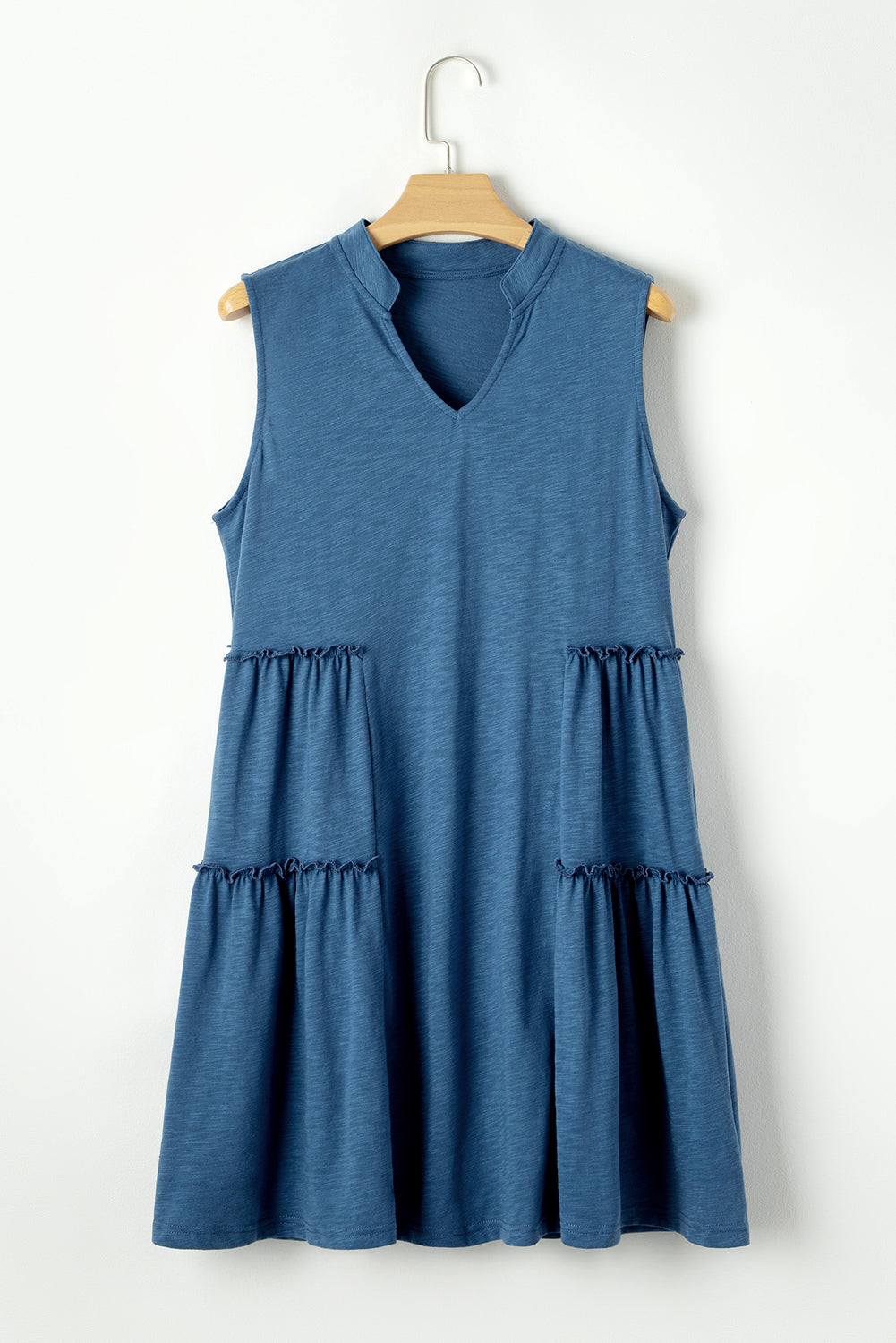 Sail Plava lepršava haljina bez rukava s V izrezom u više razina