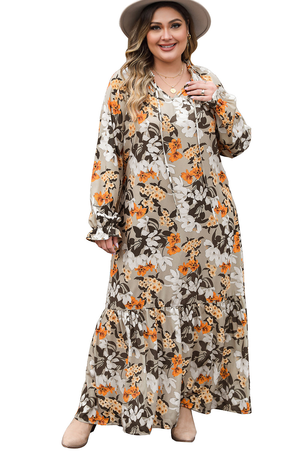 Višebojna boho haljina s cvjetnim uzorkom, maksi veličine