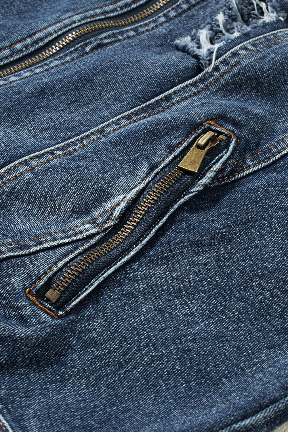 Giacca di jeans con zip e cappuccio in due pezzi finti blu scuro