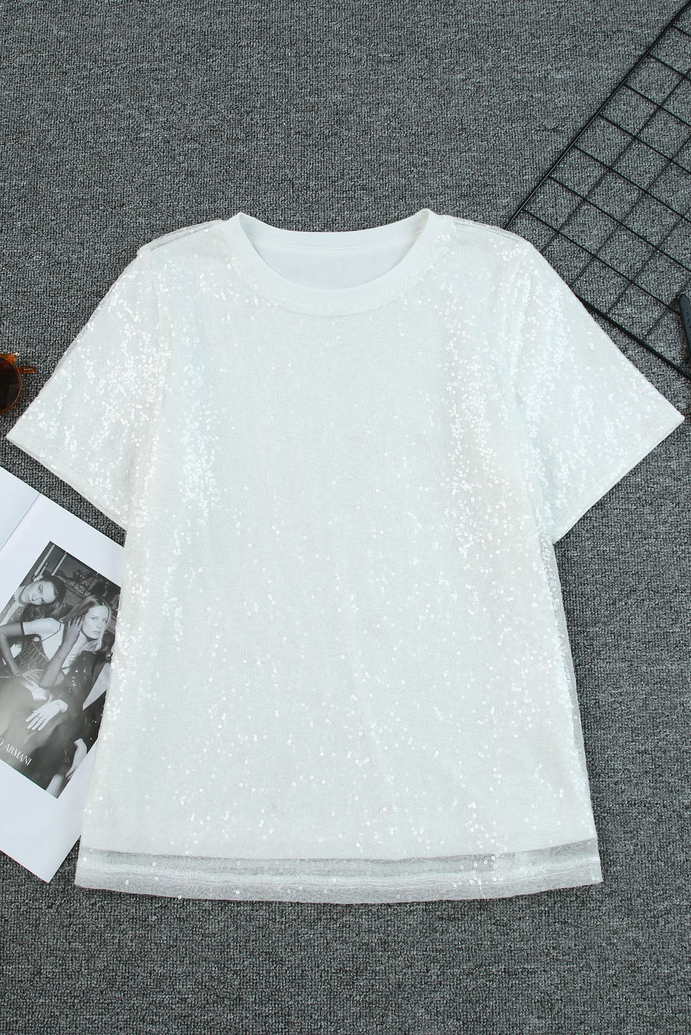 White Sequin Glitter Casual T Shirt