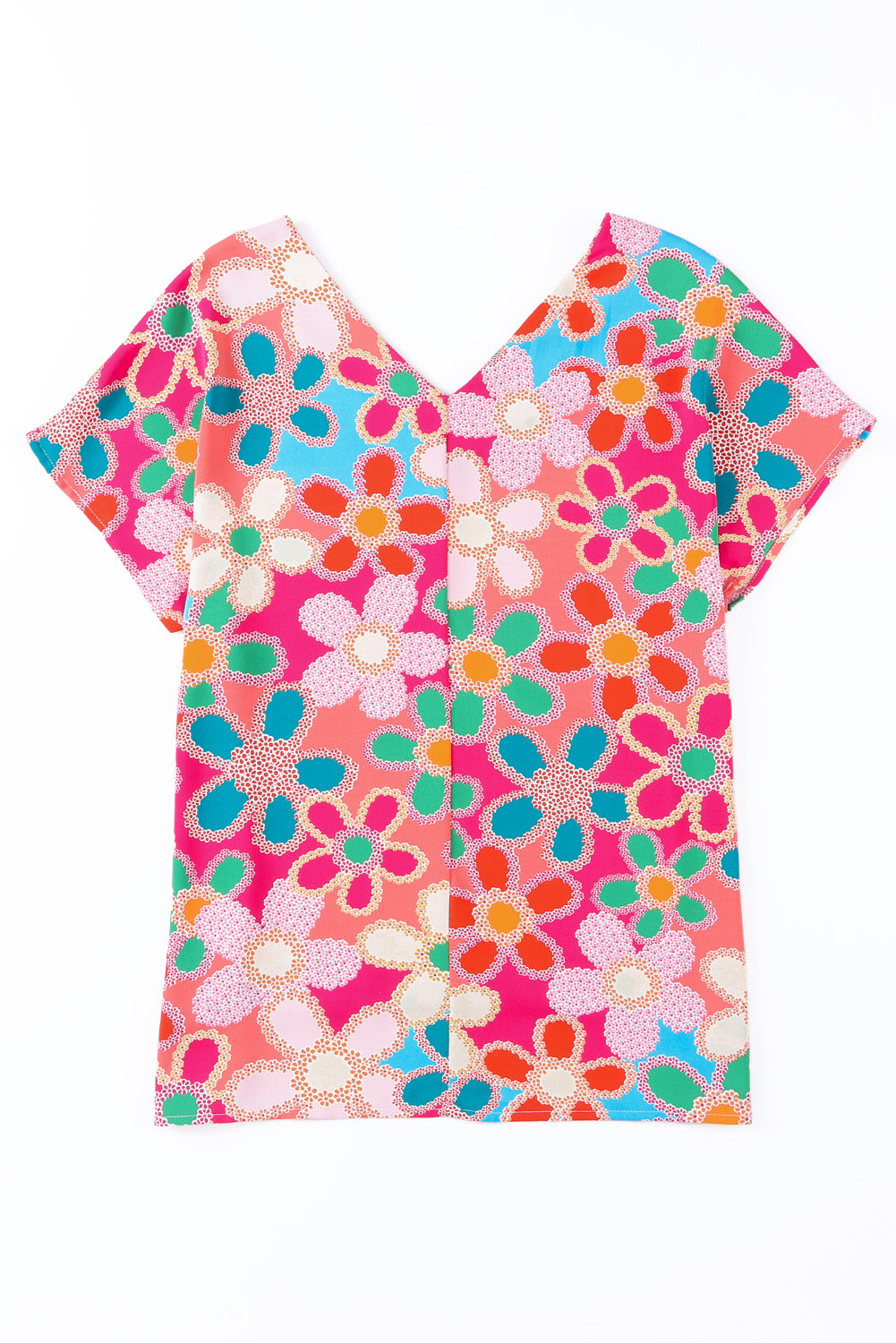 Ružičasta bluza s apstraktnim printom V izreza