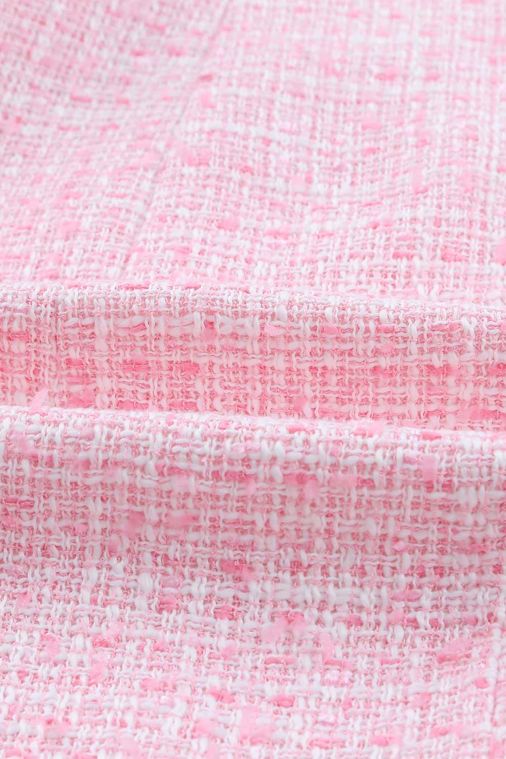 Rosafarbenes, zweireihiges Tweed-Westenkleid mit ausgefranstem Rand