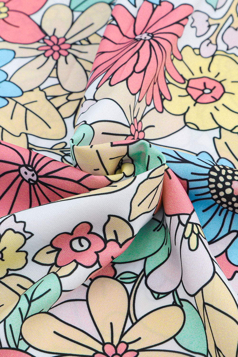 Večbarvna bluza s pol rokavi z v-izrezom in cvetličnim vzorcem
