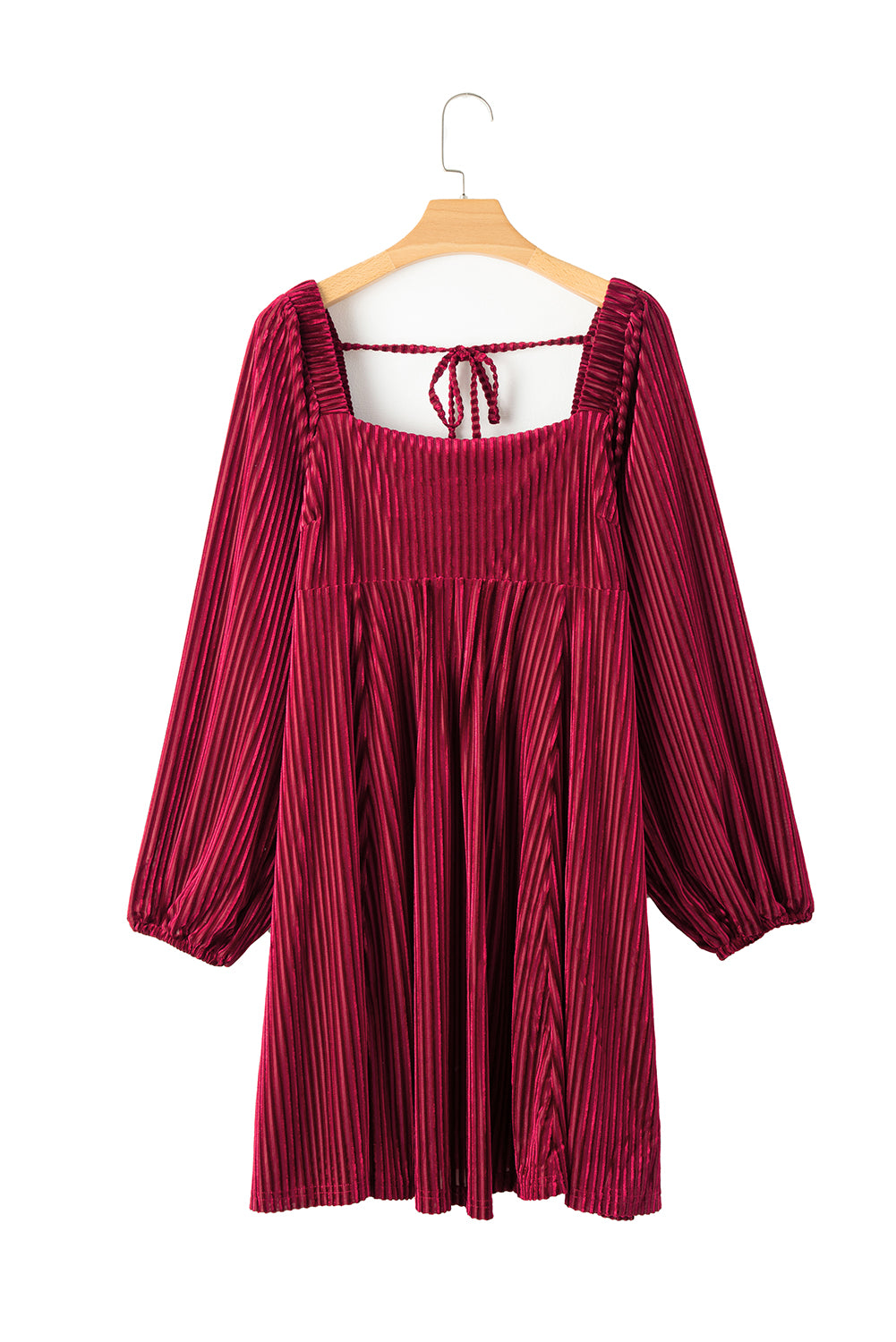 Rotes Babydoll-Kleid aus Samt mit eckigem Ausschnitt und Schnürung am Rücken