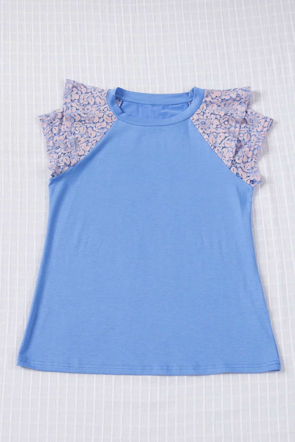 Sky Blue Tiered Lace Sleeve Knit Top