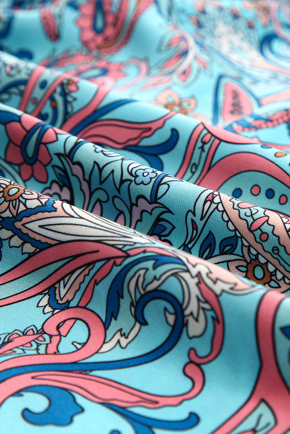 Robe longue à volants et à plusieurs niveaux style bohème imprimé cachemire bleu ciel