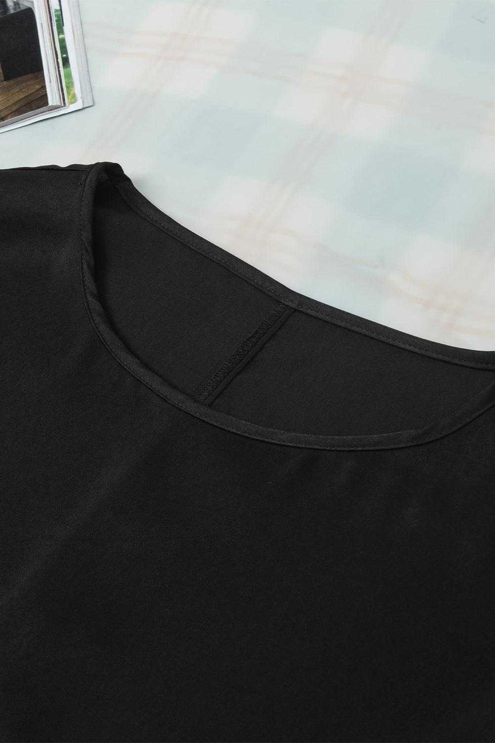 Black Shirred Dolman Sleeve Satin Blouse