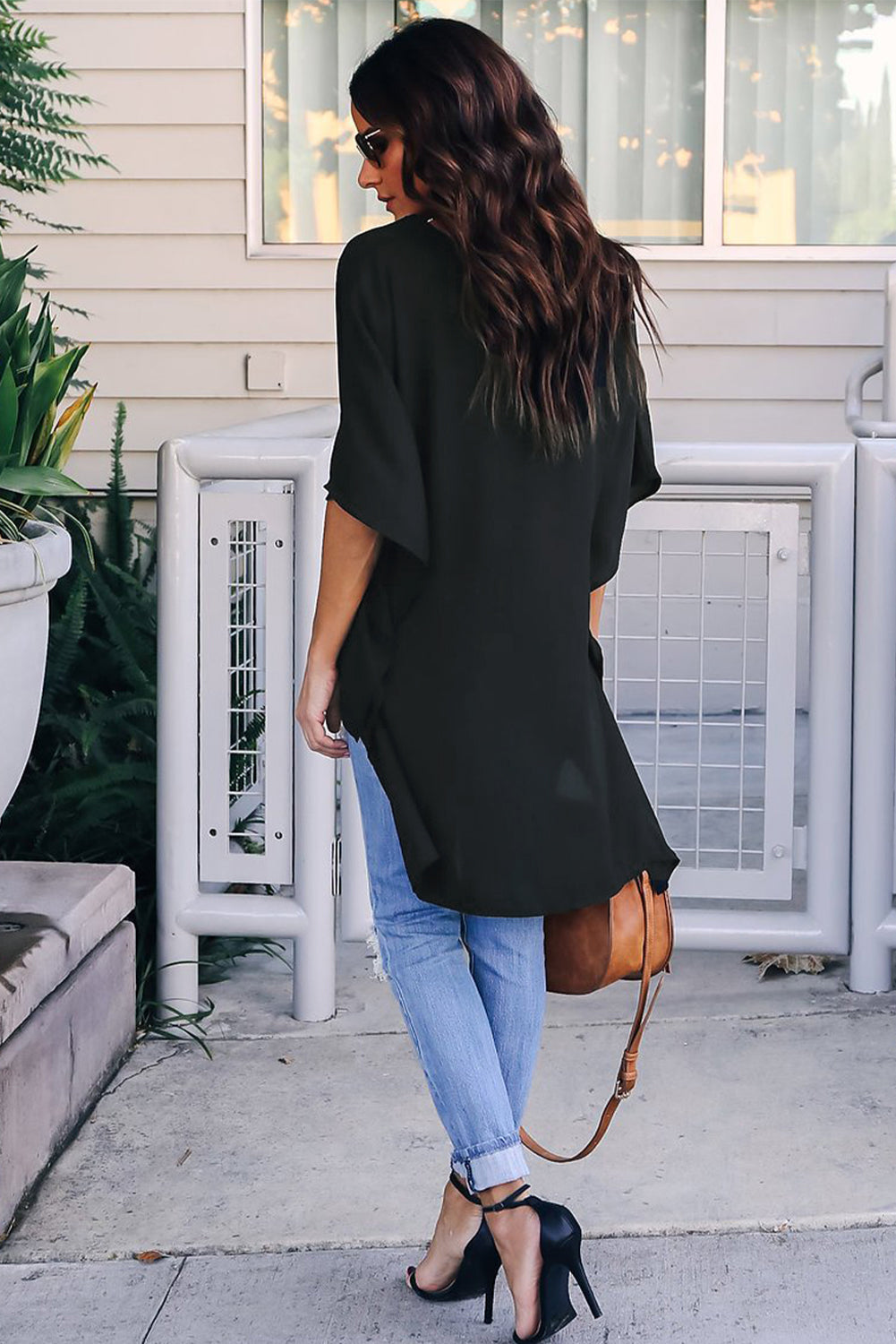 Black Chic High Low Kimono Top