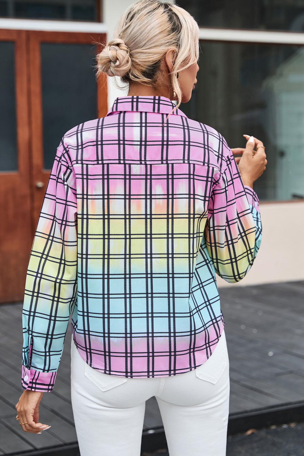 Chemise boutonnée à carreaux multicolore tie-dye