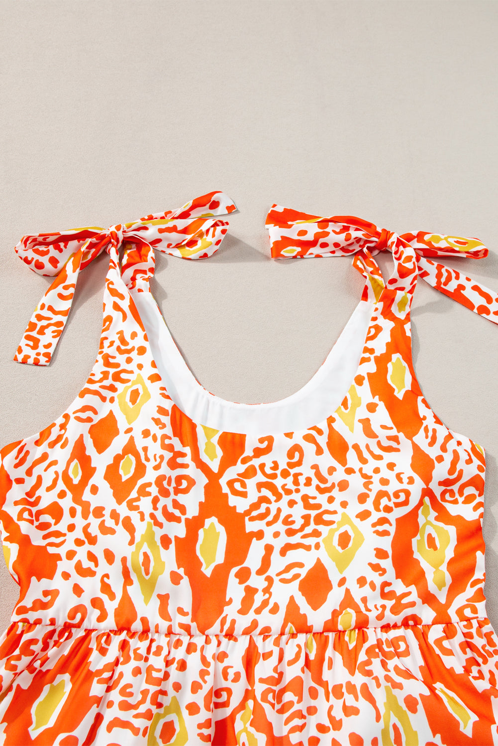 Orange Knotted Straps Leopard Colorblock Dress