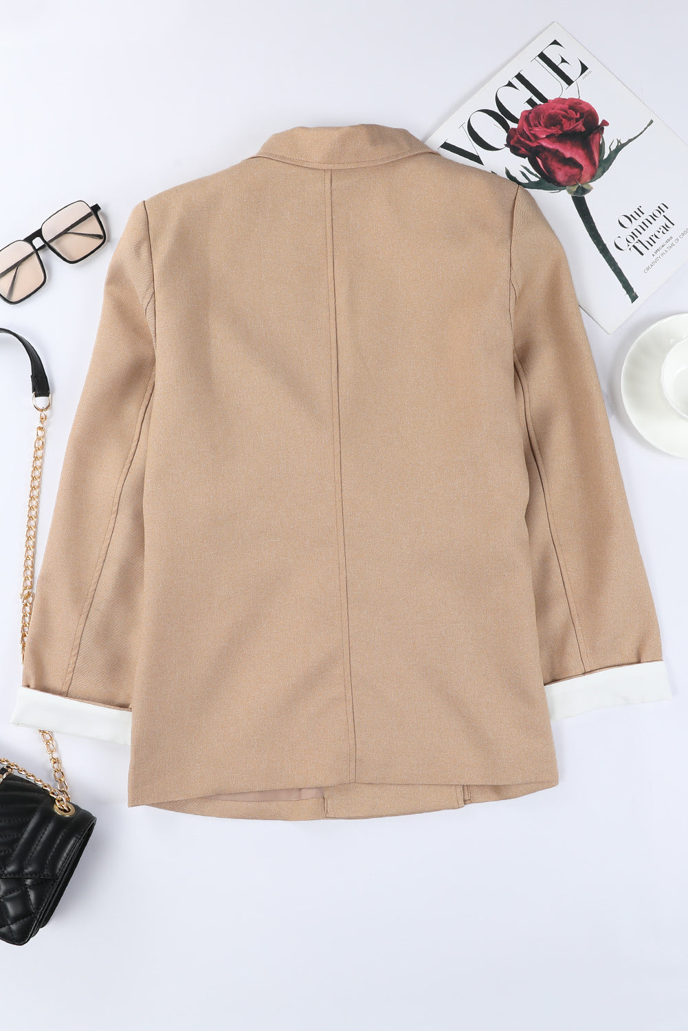 Apricot Buttoned Lapel Collar Blazer with Pocket