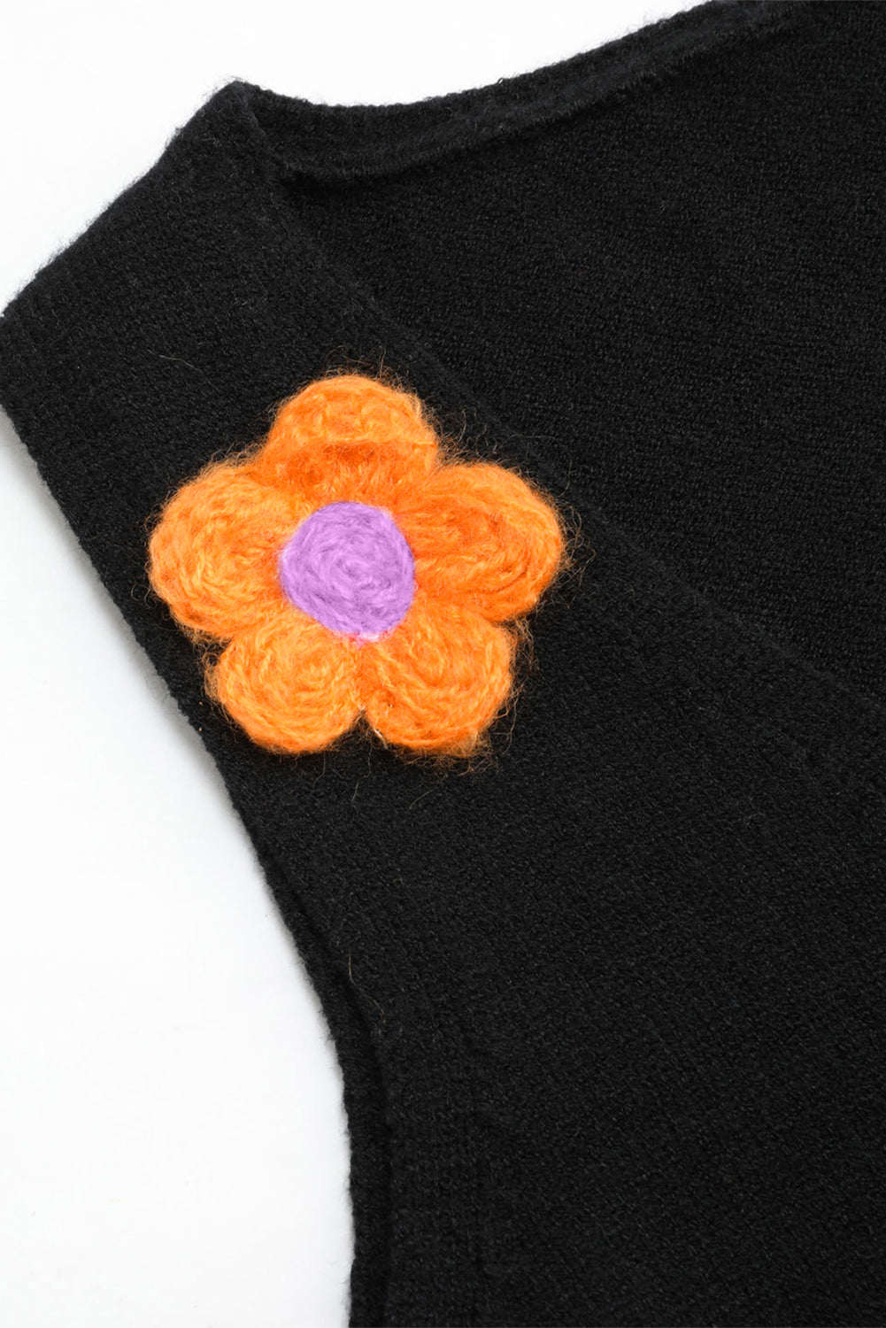 Schwarze kurze Pulloverweste mit 3D-Blumendekor