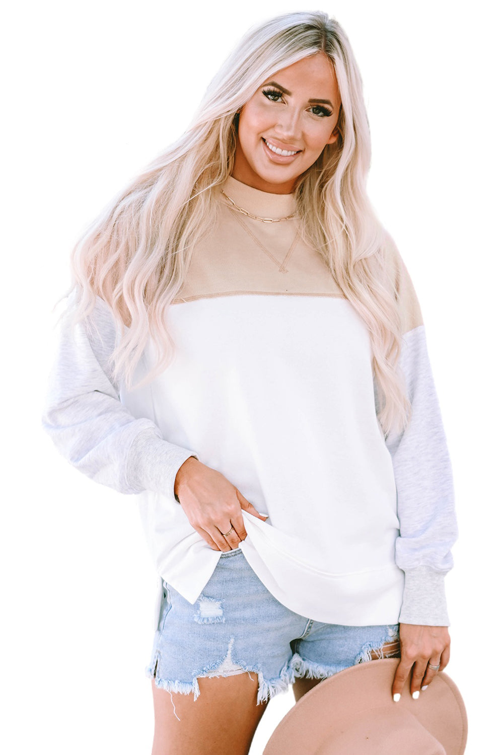 Lässiges Sweatshirt mit überschnittener Schulterpartie und Farbblockdesign