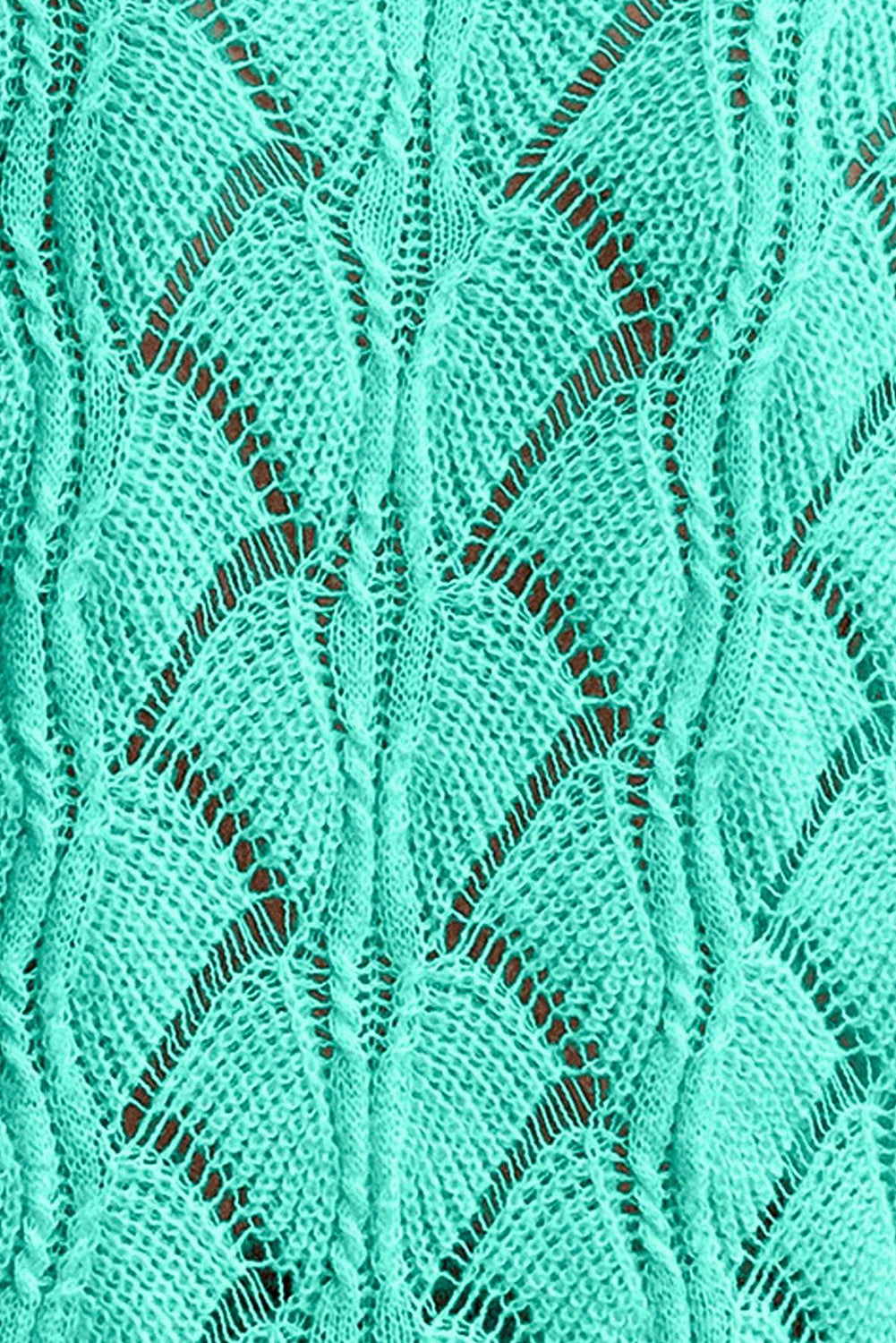 Pull vert menthe en tricot ajouré à col en V et épaules tombantes