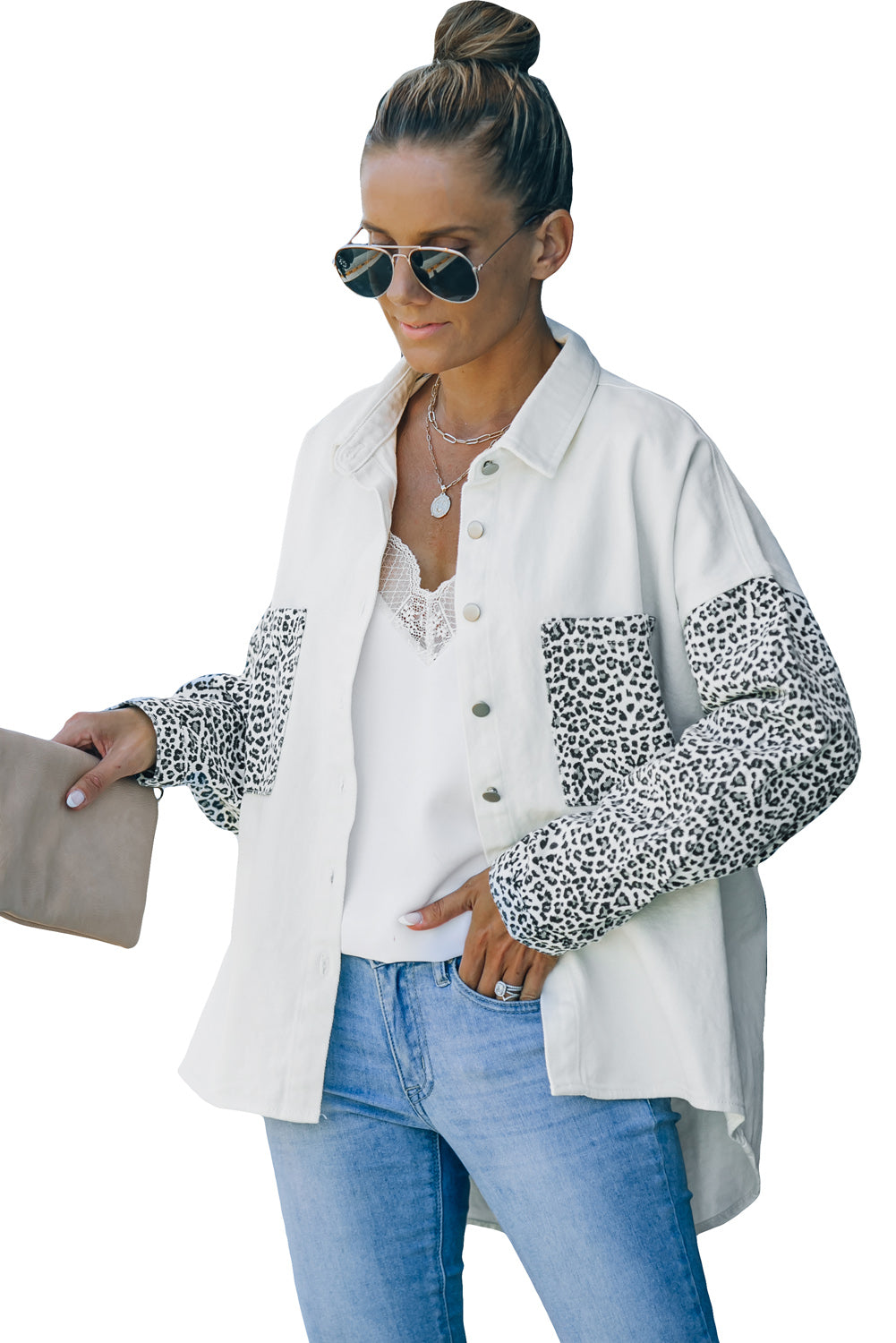 Leopard traper jakna s bijelim kontrastom