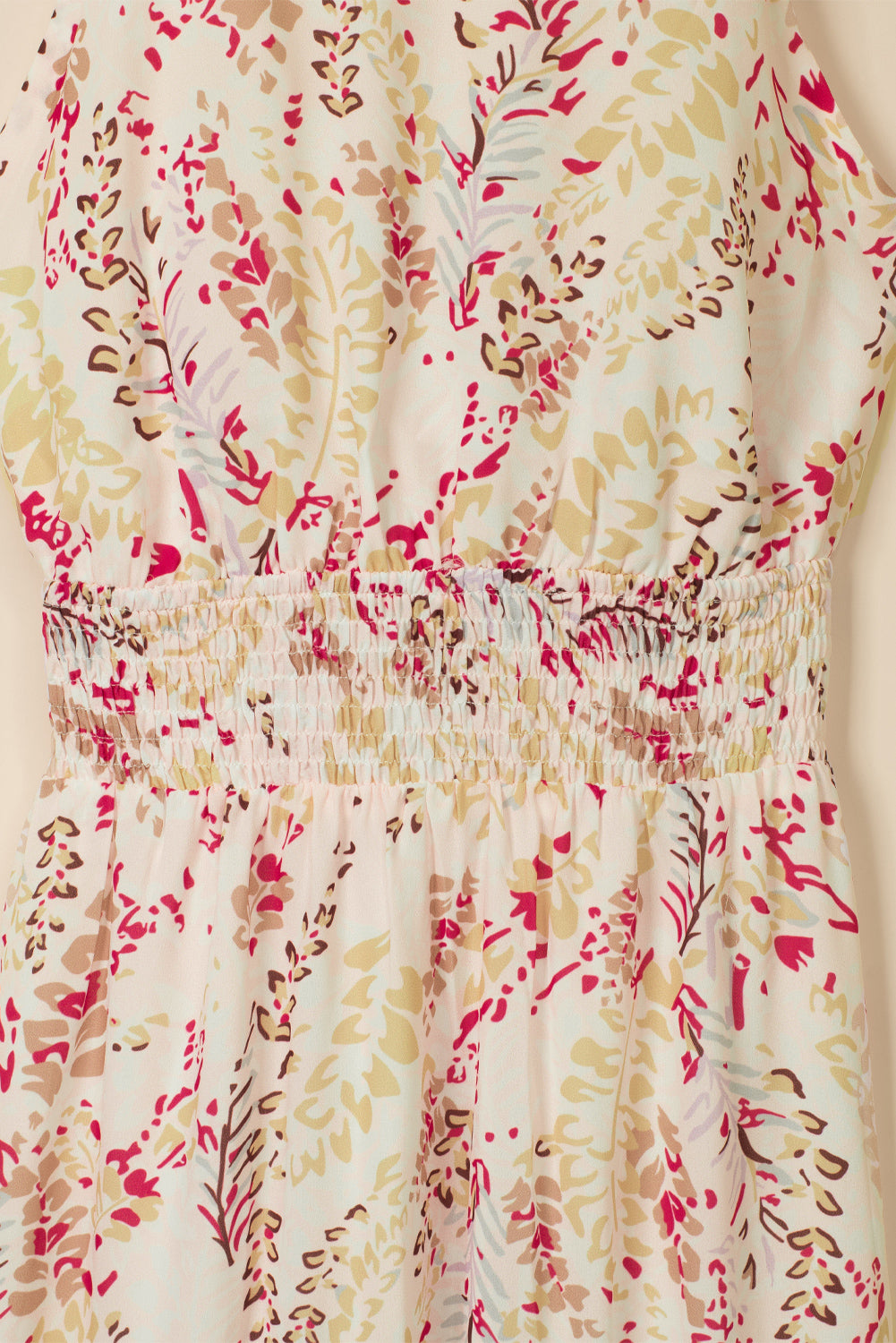 Večbarvna prepletena dolga obleka s cvetličnimi motivi brez hrbta