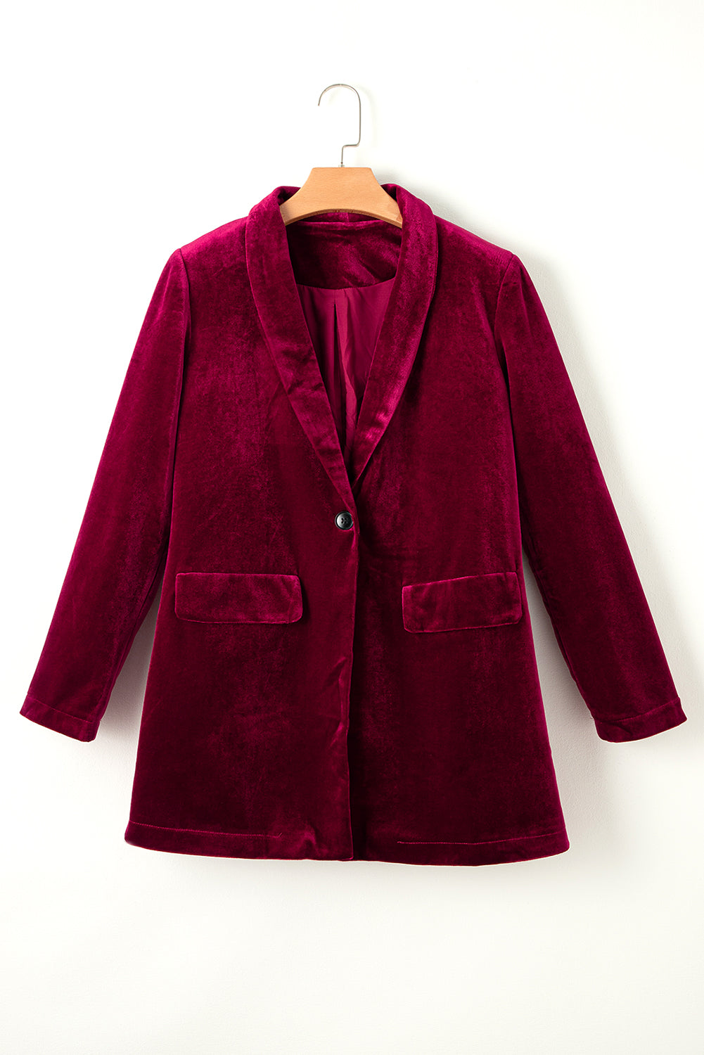 Red Casual Pocketed Velvet Blazer