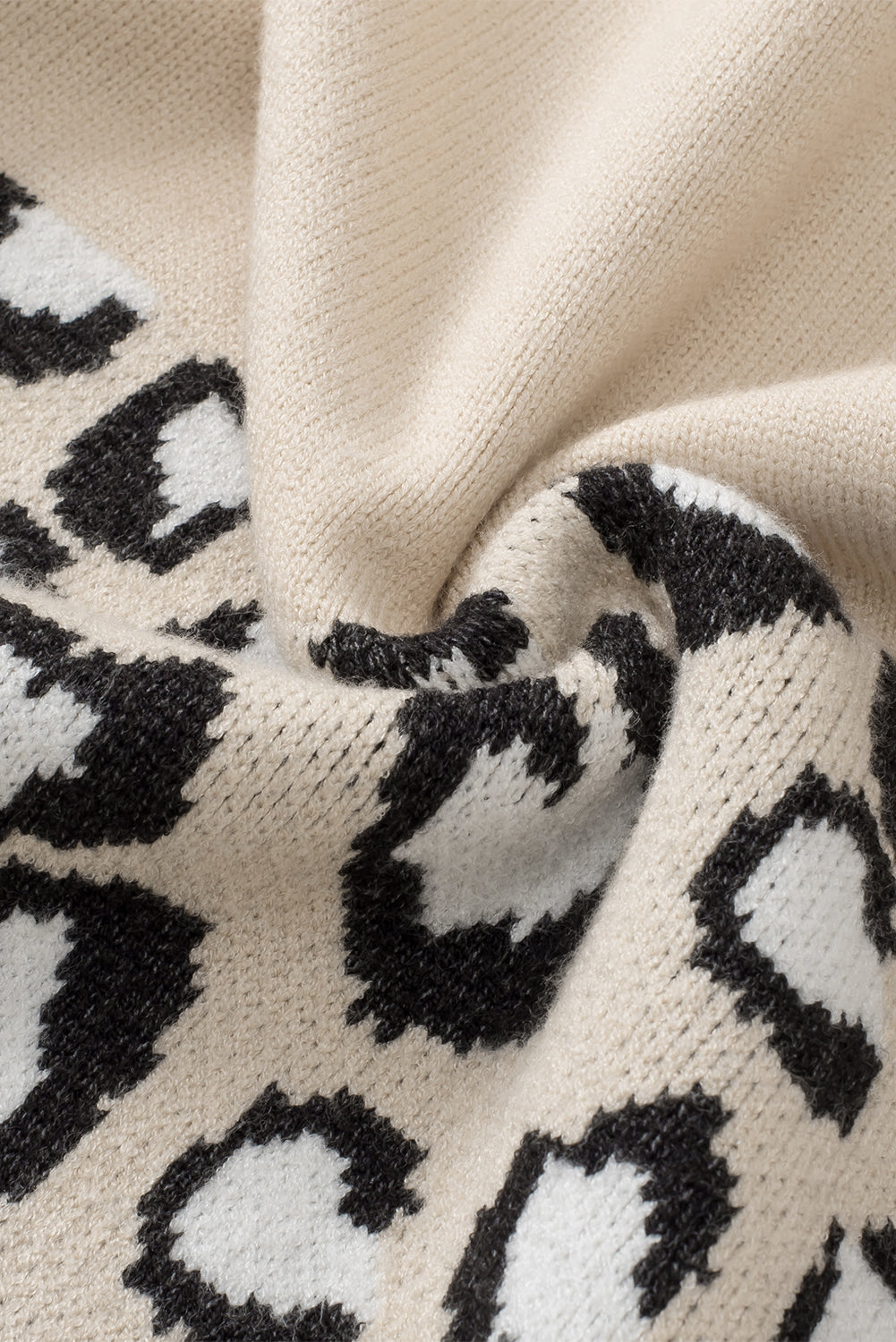 Kaki leopard patchwork pleten pulover s puf rokavi