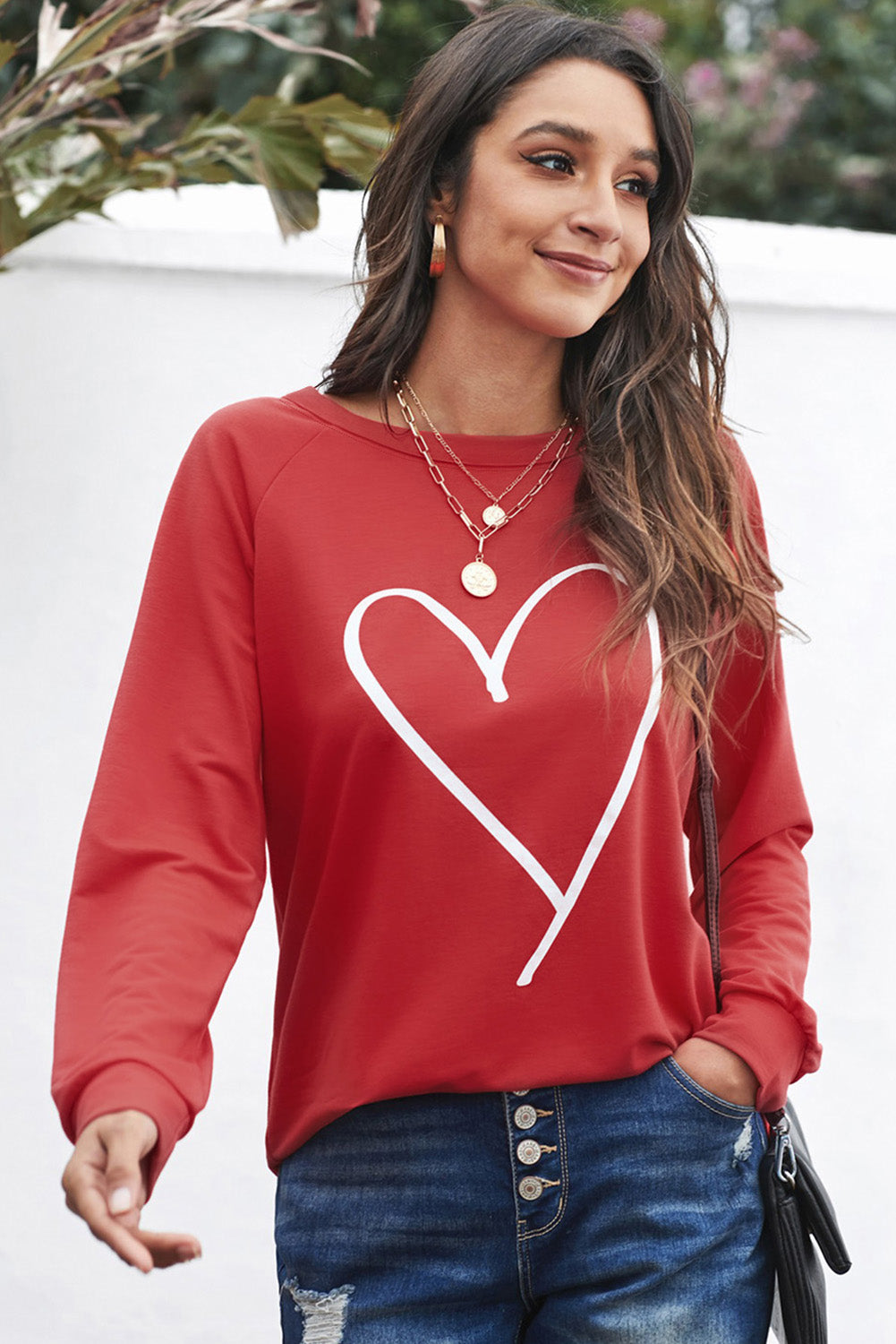 Sweat-shirt noir à motif cœur simple pour la Saint-Valentin