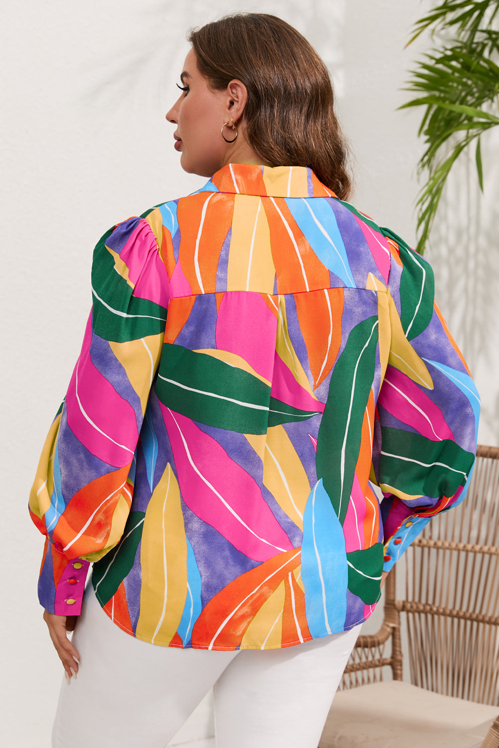 Mehrfarbiges Plus-Size-Hemd mit Flora-Print