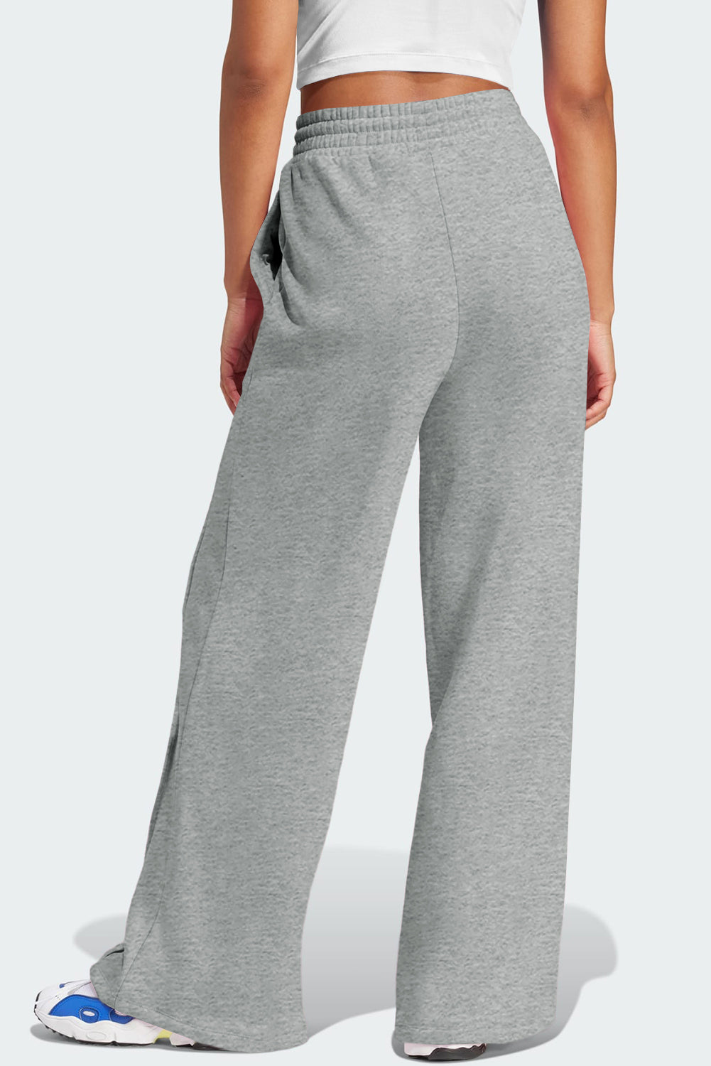 Pantalon de survêtement large taille haute avec cordon de serrage et coutures gris