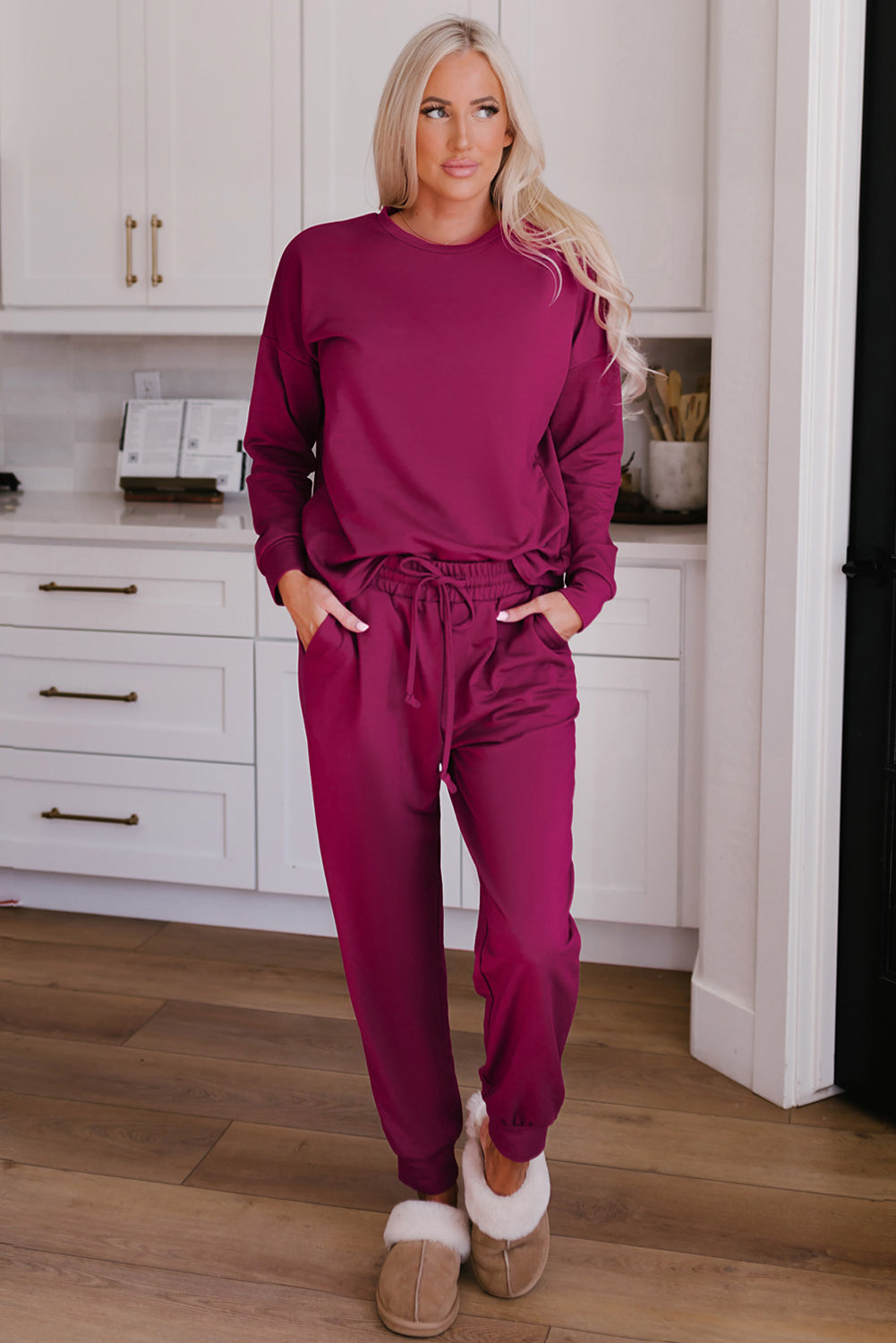 Spinach Green Long Sleeve Pullover and Jogger Pants Lounge Set