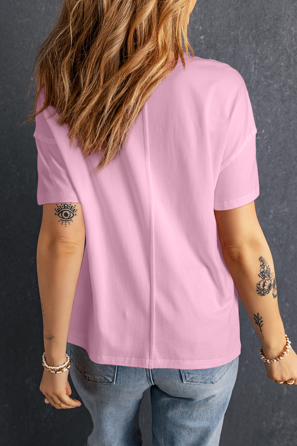 T-shirt ampia patchwork rosa con stelle